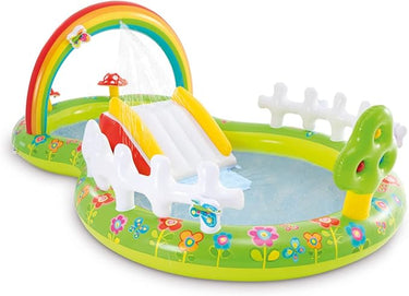 INTEX 57154 - Piscina infantil hinchable con dispersor de agua y tobogan jardin, centro de juegos para niños